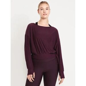 Old Navy Active Cloud94 Boat Neck Crop Top S Go-Dry Burgundy Thumbhole Athletic